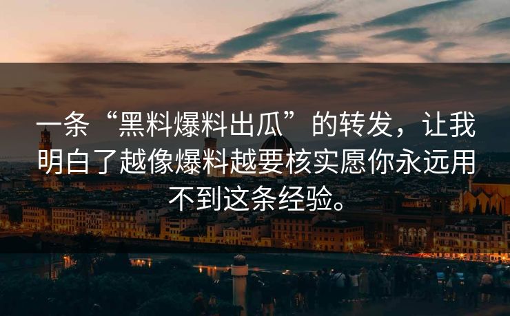 一条“黑料爆料出瓜”的转发，让我明白了越像爆料越要核实愿你永远用不到这条经验。